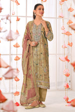 Load image into Gallery viewer, Beige Pure Shimmer Jacquard Silk Digital Print Straight Cut Salwar Suit