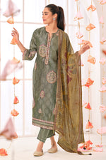 Load image into Gallery viewer, Grey Pure Shimmer Jacquard Silk Digital Print Straight Cut Suit