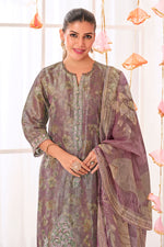 Load image into Gallery viewer, Purple Pure Shimmer Jacquard Silk Digital Print Straight Cut Dress