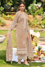 Load image into Gallery viewer, Dark Beige Pure Organdy Block Print Dress
