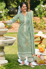 Load image into Gallery viewer, Pure Organdy Block Print Salwar Kameez In Sea Green Color