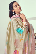 Load image into Gallery viewer, Excellent Beige Pure Linen Jacquard Fancy Embroidery Work Long Suit