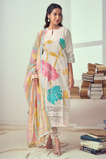 Load image into Gallery viewer, Excellent Beige Pure Linen Jacquard Fancy Embroidery Work Long Suit