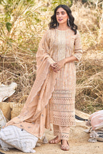 Load image into Gallery viewer, Peach Pure Cotton Khadi Block Print Designer Long Straight Cut Salwar Kameez
