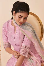 Load image into Gallery viewer, Pure Lilan Khadi Block Print With Embroidery Work Pink Designer Straight Cut Salwar Suit