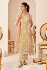 Load image into Gallery viewer, Cream Pure Lilan Embroidery Work Straight Cut Dress