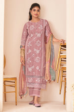 Load image into Gallery viewer, Pure Lilan Embroidery Work Designer Straight Cut Salwar Suit In Lavender Color