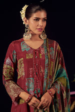 Load image into Gallery viewer, Maroon Muslin Jacquard silk Digital Printed Salwar Suit