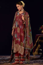 Load image into Gallery viewer, Maroon Muslin Jacquard silk Digital Printed Salwar Suit