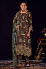 Load image into Gallery viewer, Trendy Brown Color Digital Printed Muslin Jacquard silk Salwar Suit
