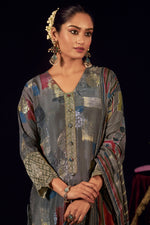 Load image into Gallery viewer, Classic Grey Color Digital Printed Muslin Jacquard silk Salwar Suit