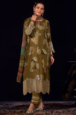 Load image into Gallery viewer, Digital Printed Mehendi Green Designer Muslin Jacquard silk Salwar Suit