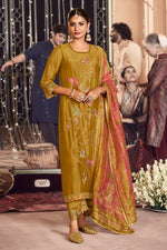 Load image into Gallery viewer, Pure Otta Silk Dyed With Fancy Placement Embroidery Work Suit