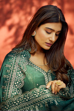 Load image into Gallery viewer, Green Short Peplum Top With Umbrella Palazzo