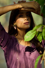Load image into Gallery viewer, Deep Purple Muslin Zari Embroidered 3 pc Sharara Set