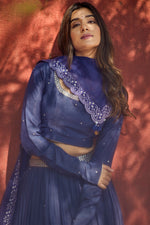 Load image into Gallery viewer, Violet Indigo Muslin Zari 3pc Gathered Skirt Dress