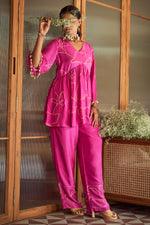 Load image into Gallery viewer, Purple Muslin Fabric Peplum Top With Plain Pant