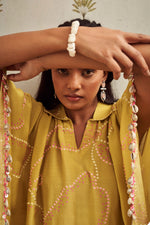 Load image into Gallery viewer, Lime Green Color Muslin Fabric Kaftan Style Co-Ord Set