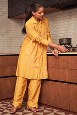 Load image into Gallery viewer, Yellow Muslin Fabric Printed Shirt With Pintucks Pants
