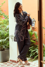 Load image into Gallery viewer, Black Muslin Loose Fit Printed Co-Ord Set