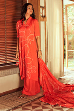 Load image into Gallery viewer, Red Muslin Floral Printed V Neck Style Kurta With Palazzo Pant