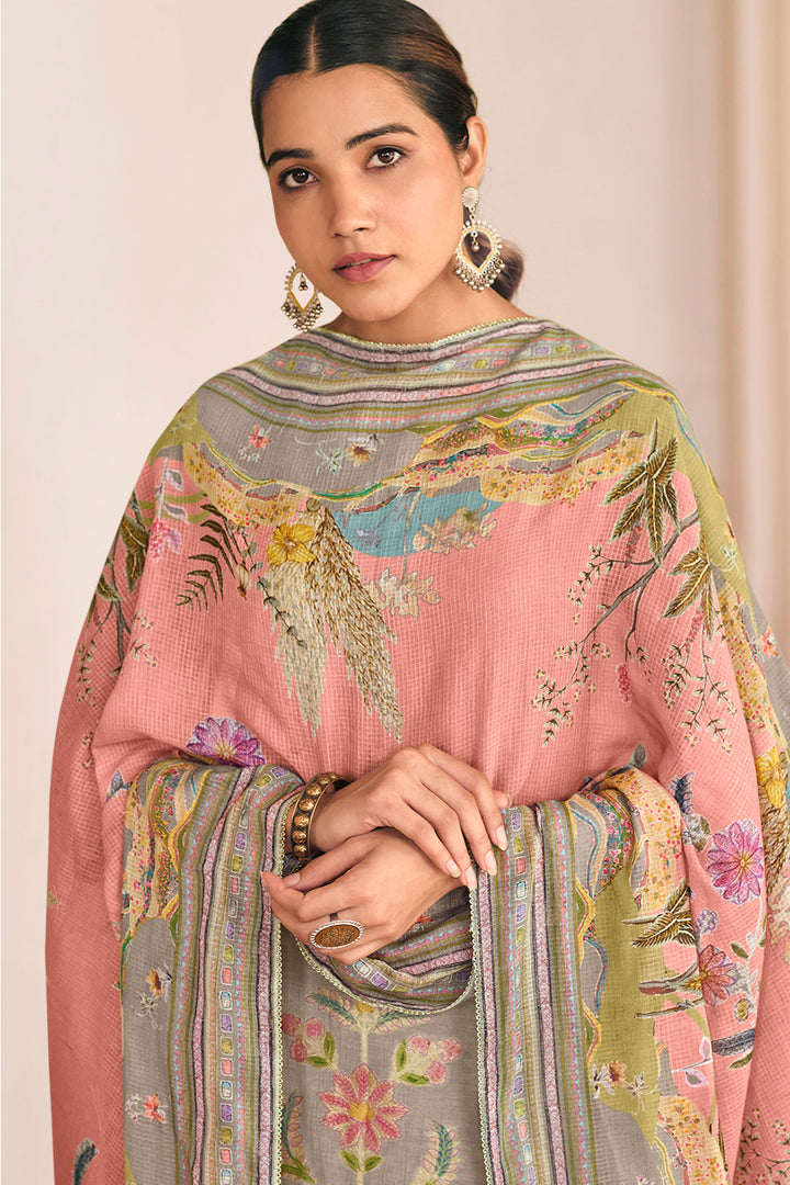 Pure Mal Jacquard Brush Paint With Embroidered Designer Salwar Kameez