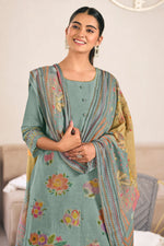 Load image into Gallery viewer, Light Cyan Pure Mal Jacquard Brush Paint With Embroidered Designer Salwar Suit