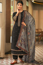Load image into Gallery viewer, Black Pure Bemberg Silk Digital Print Long Straight Cut Suit