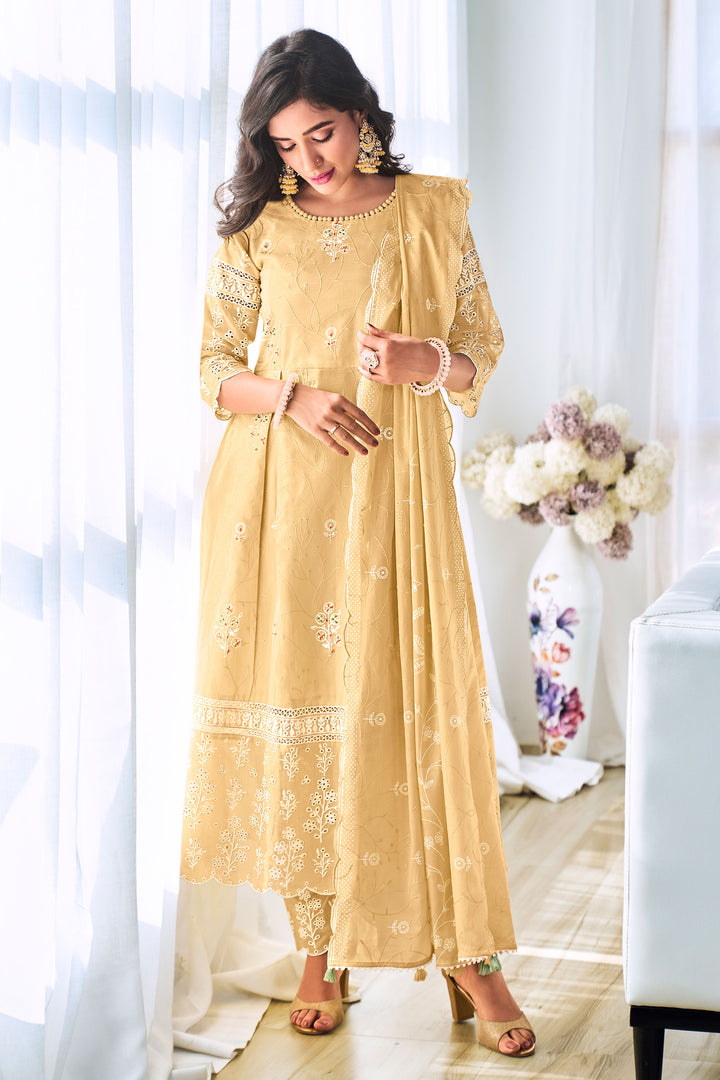 Cream Pure Cotton Embroidery Khadi Block Print Designer Dress