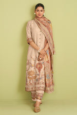 Load image into Gallery viewer, Beige Pure Tissue Jacquard With Fancy Embroidery Designer Long Suit