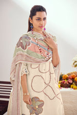 Load image into Gallery viewer, Beige Pure Linen Jacquard Fancy Embroidered Straight Cut Salwar Kameez