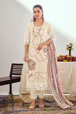Load image into Gallery viewer, Beige Pure Linen Jacquard Fancy Embroidered Straight Cut Salwar Kameez
