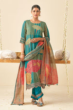 Load image into Gallery viewer, Teal Pure Bemberg Georgette Digital Print Casual Suit