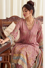 Load image into Gallery viewer, Pure Muslin Silk Fancy Borer Embroidery Digital Print Designer Salwar Kameez In Pink Color