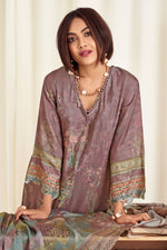 Load image into Gallery viewer, Pure Muslin Silk Fancy Borer Embroidery Digital Print Designer Salwar Suit In Lavender Color