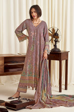 Load image into Gallery viewer, Pure Muslin Silk Fancy Borer Embroidery Digital Print Designer Salwar Suit In Lavender Color