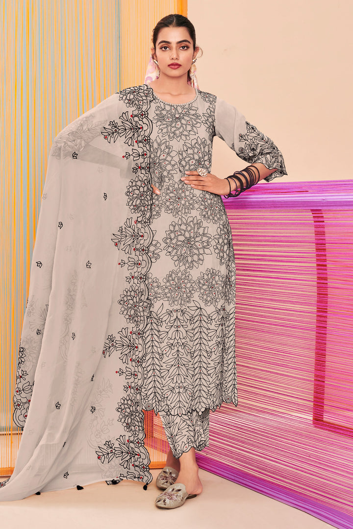 Beige Pure Moga Silk Fancy Embroidery Disigner Long Salwar Suit