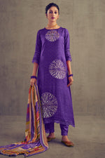Load image into Gallery viewer, Purple Color Pure Muslin Silk Digital Print Casual Long Straight Cut Salwar Kameez