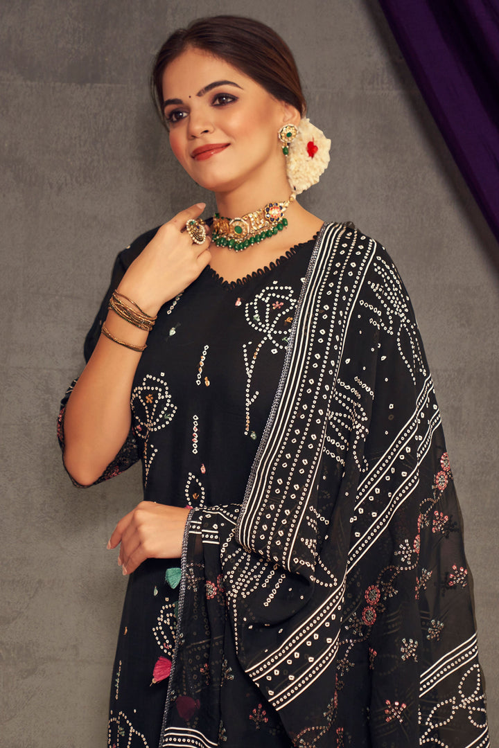 Black Color Pure Organza Khadi Print Casual Long Suit With Hand Work