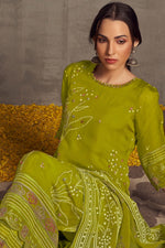 Load image into Gallery viewer, Green Color Pure Organza Khadi Print Casual Long Salwar Kameez With Hand Work