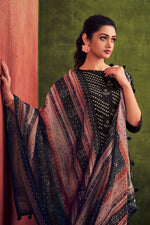 Load image into Gallery viewer, Black Color Pure Muslin Silk Gold Lining Digital Print Casual Long Straight Cut Suit