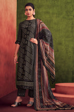 Load image into Gallery viewer, Black Color Pure Muslin Silk Gold Lining Digital Print Casual Long Straight Cut Suit