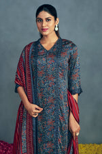 Load image into Gallery viewer, Navy Blue Color Pure Modal Silk Pure Ajrak Print Casual Long Straight Cut Salwar Kameez