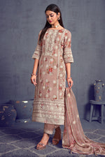 Load image into Gallery viewer, Chikoo Color Pure Organza Heavy Lakhnavi Embroidered Long Straight Cut Suit