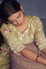 Load image into Gallery viewer, Beige Color Pure Organza Heavy Lakhnavi Embroidered Long Straight Cut Salwar Kameez