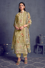Load image into Gallery viewer, Beige Color Pure Organza Heavy Lakhnavi Embroidered Long Straight Cut Salwar Kameez