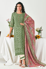 Load image into Gallery viewer, Green Color Pure Moga Silk Digital Print Long Straight Cut Salwar Suit