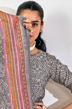 Load image into Gallery viewer, Grey Color Pure Moga Silk Digital Print Long Straight Cut Suit
