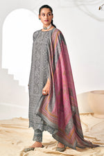 Load image into Gallery viewer, Grey Color Pure Moga Silk Digital Print Long Straight Cut Suit
