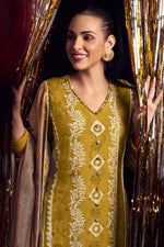 Load image into Gallery viewer, Green Color Festive Wear Pure Moga Silk Embroidery Work Salwar Suit